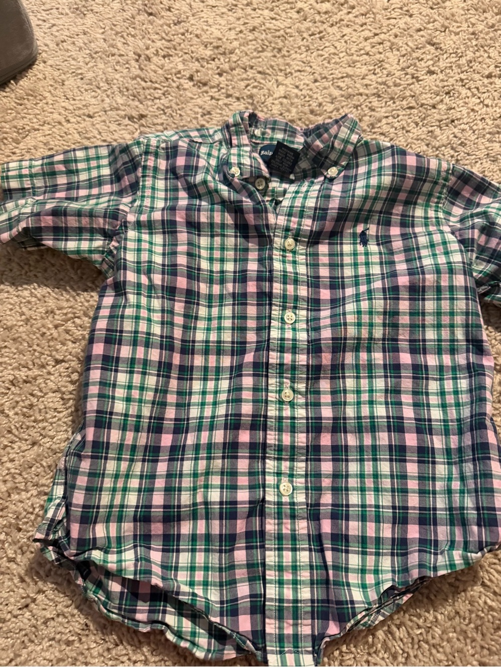 Toddler Polo by Ralph Lauren Boys' Green & Pink Plaid Button‑Down Shirt 4t